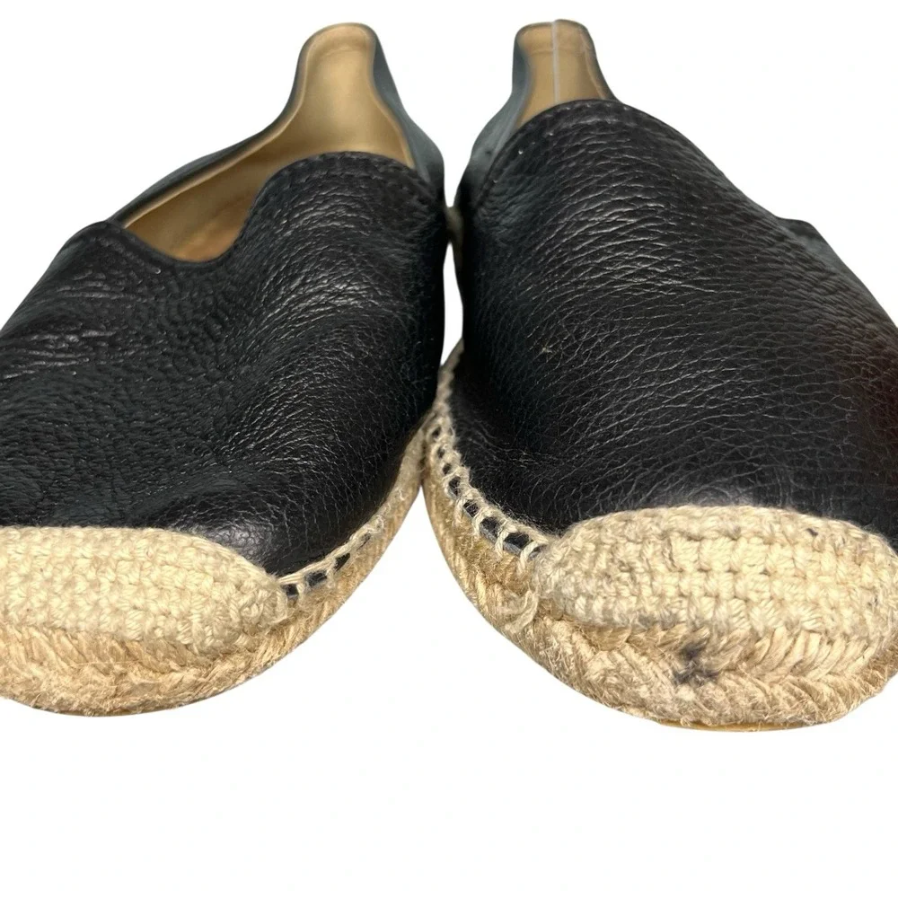 Maypol Espadrille Leather Flats Sz 38 Fits Like US 9 Black Slip On Anthropologie - Picture 3 of 8